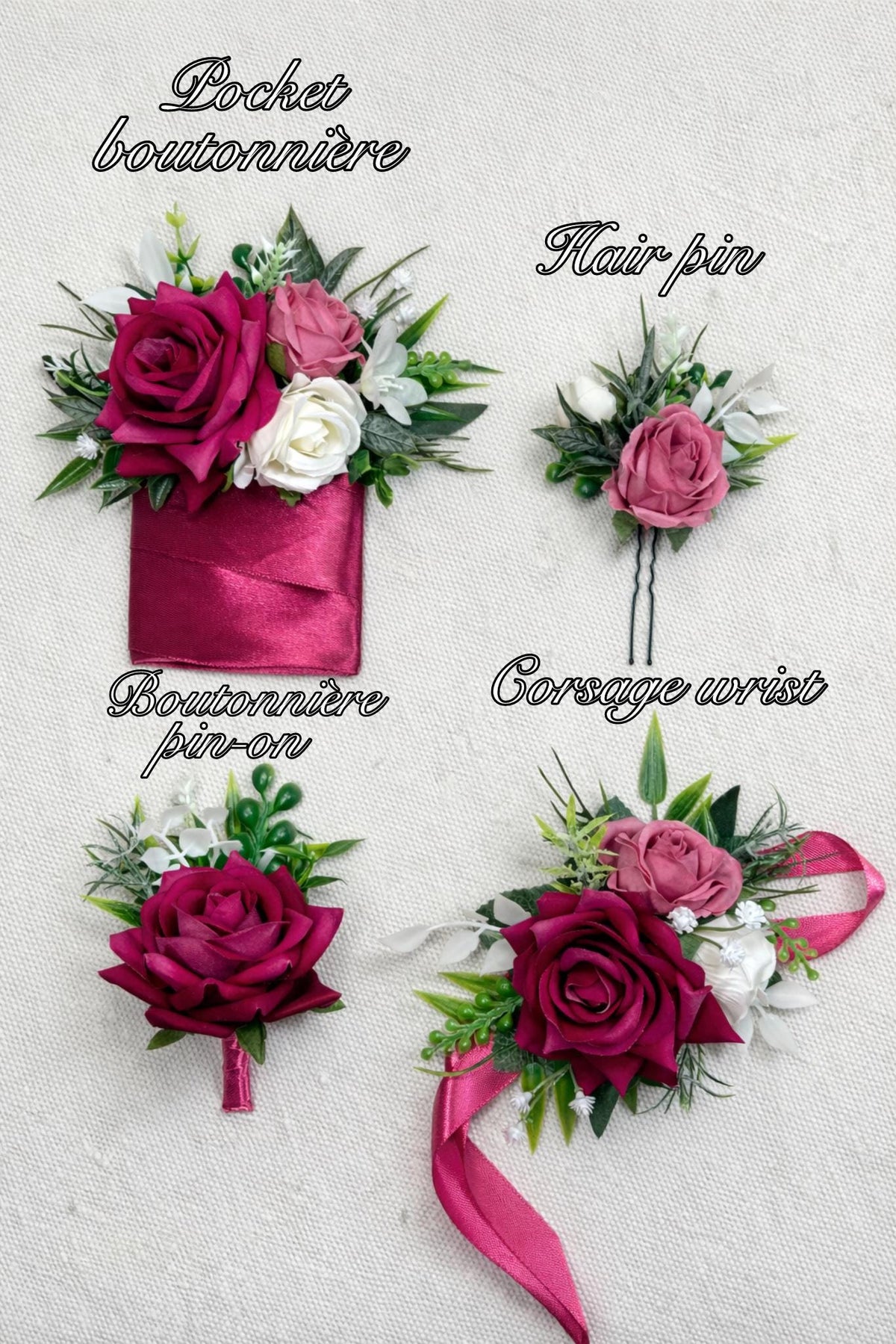 Hot Pink Pocket Boutonnière Wedding White Fuchsia Groom Square Boutonniere Groomsmen Magenta Deep Pink Prom Men Accessories Artificial