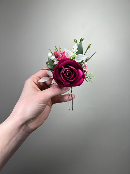 Raspberry Boutonnière Wedding Groom Fuchsia Groomsmen Dark Pink Deep Rose White Prom Boutonniere Lapel Men Accessories Artificial Flowers