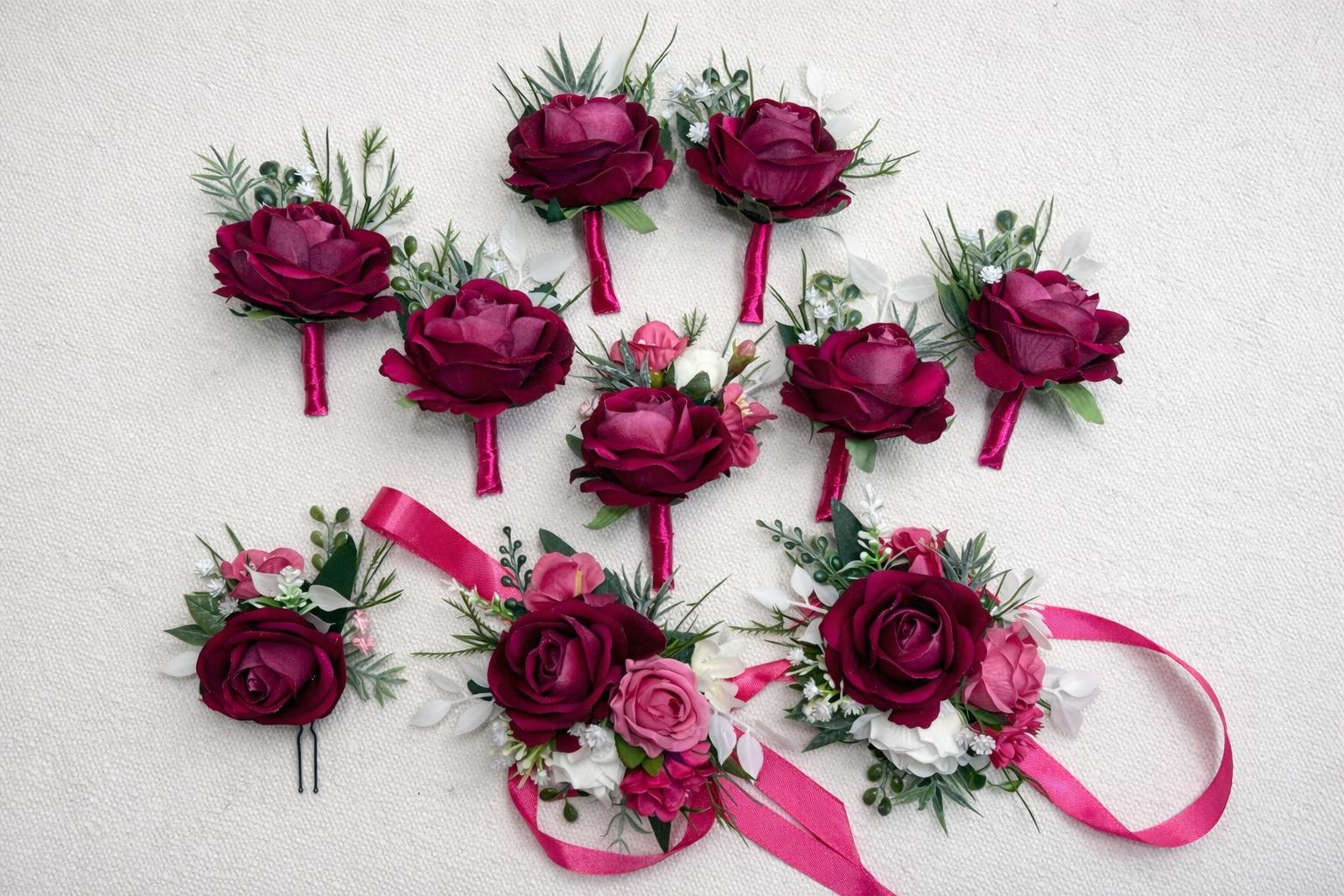 Fuchsia Corsage Wedding White Hot Pink Wrist Corsage Bridesmaids Magenta Raspberry Rose Prom Corsage Greenery Artificial Flowers Reddit