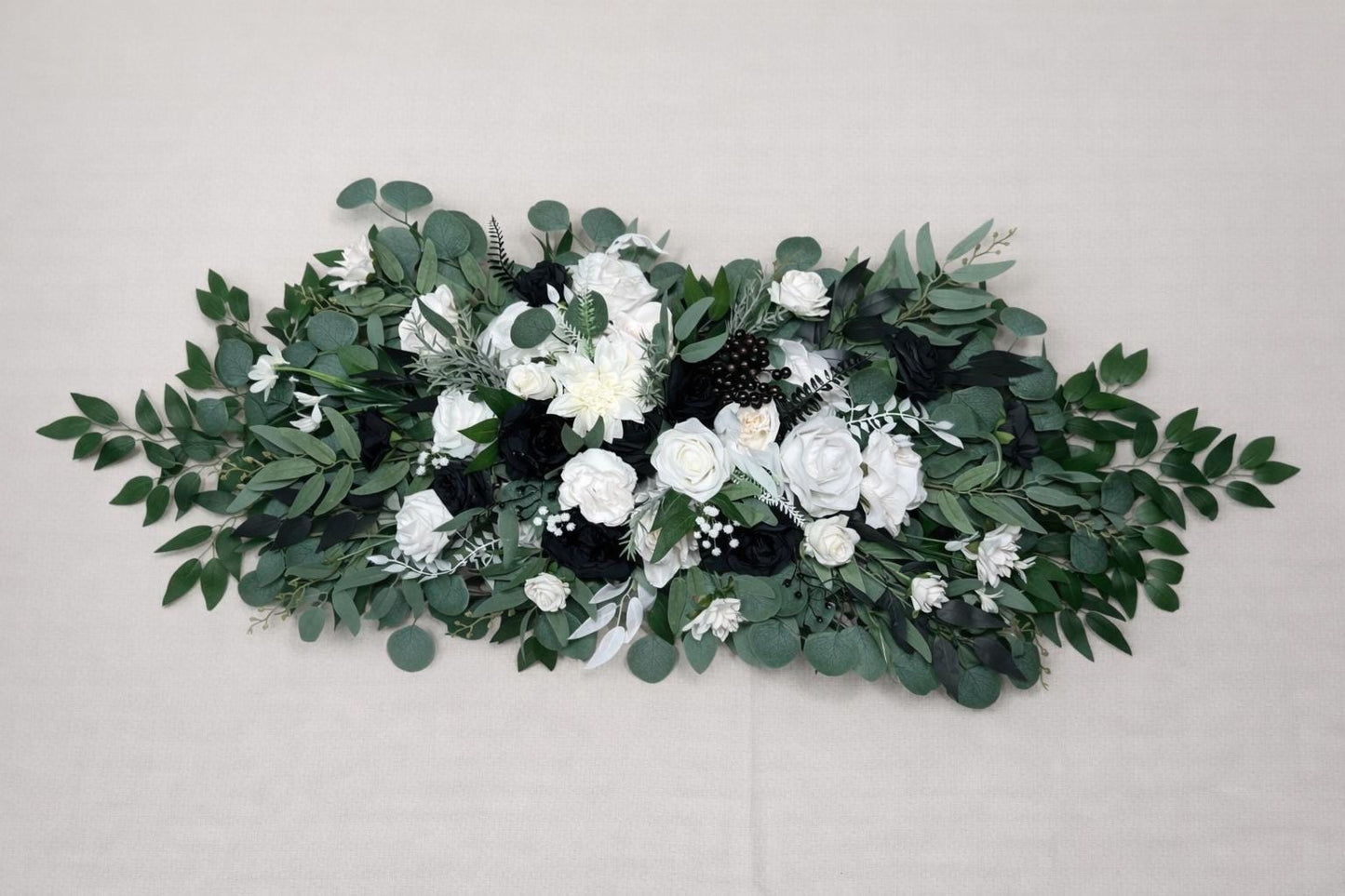 White Black Arch Arrangement Wedding Arbor Decor Ties Ivory Ceremony Eucalyptus Greenery Backdrop Artificial Flowers Swag Centerpiece Table
