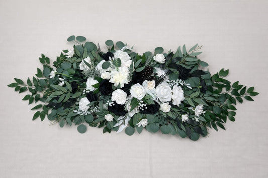 White Black Arch Arrangement Wedding Arbor Decor Ties Ivory Ceremony Eucalyptus Greenery Backdrop Artificial Flowers Swag Centerpiece Table