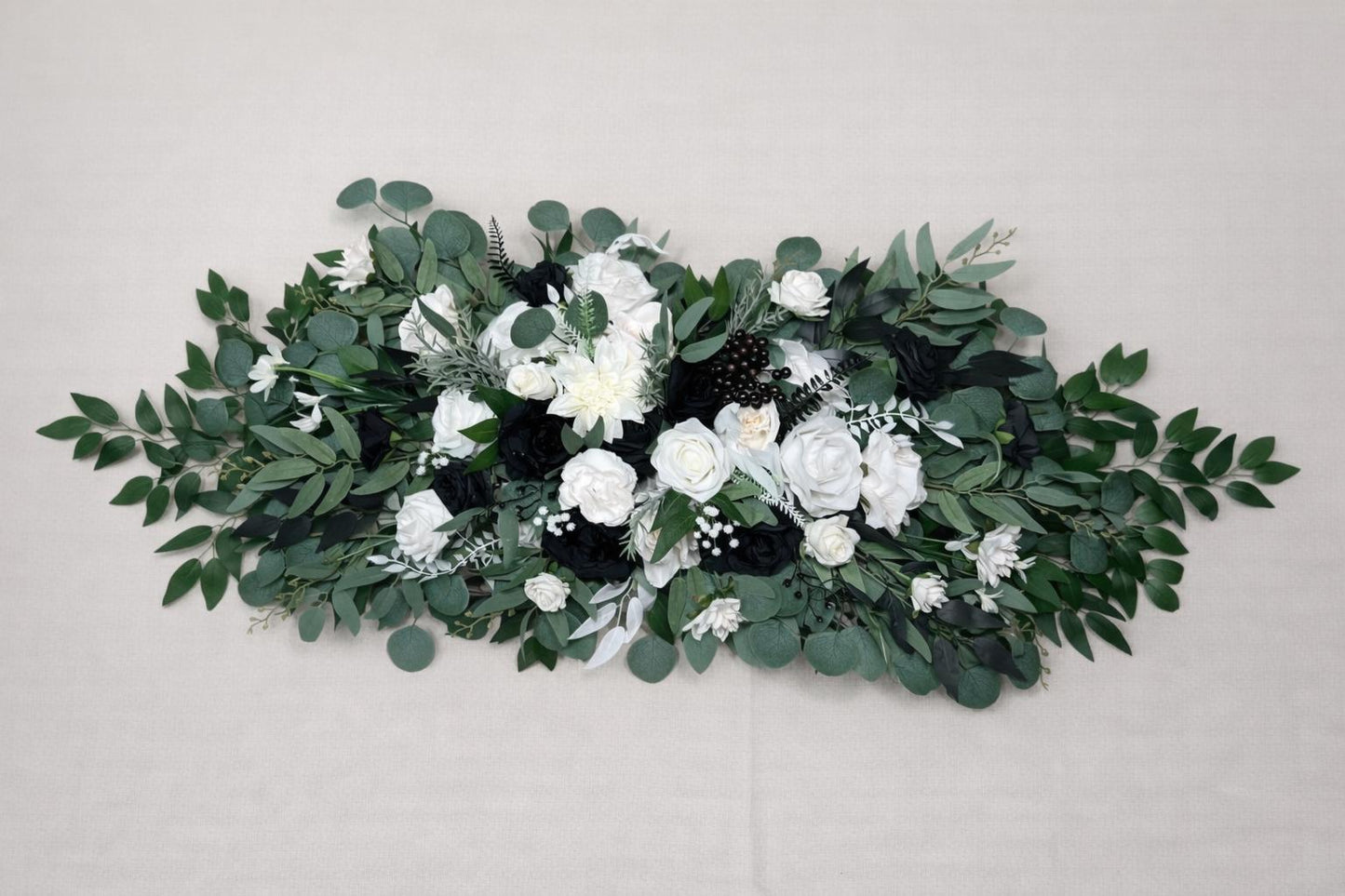 White and Black Arch Arrangement Pampas Grass Wedding Arbor Ties Arrangement Black Ivory Eucalyptus Greenery Boho Backdrop Artificial Flower