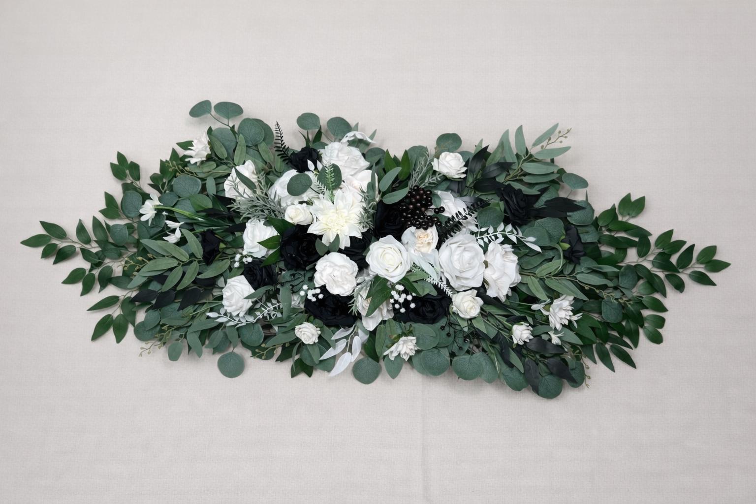 White and Black Arch Arrangement Pampas Grass Wedding Arbor Ties Arrangement Black Ivory Eucalyptus Greenery Boho Backdrop Artificial Flower