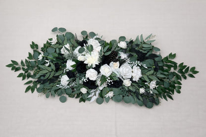 White and Black Arch Arrangement Pampas Grass Wedding Arbor Ties Arrangement Black Ivory Eucalyptus Greenery Boho Backdrop Artificial Flower