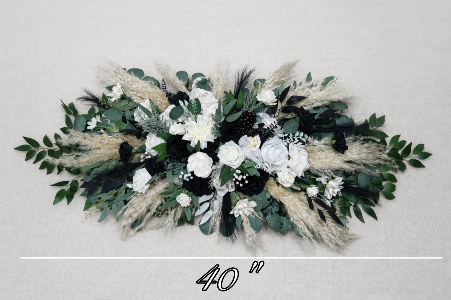 White and Black Arch Arrangement Pampas Grass Wedding Arbor Ties Arrangement Black Ivory Eucalyptus Greenery Boho Backdrop Artificial Flower