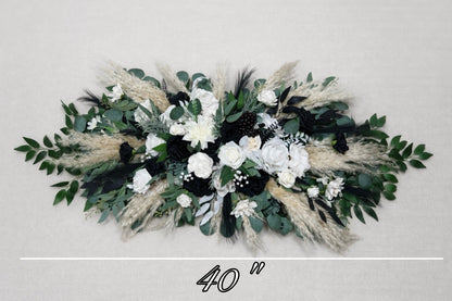 White and Black Arch Arrangement Pampas Grass Wedding Arbor Ties Arrangement Black Ivory Eucalyptus Greenery Boho Backdrop Artificial Flower