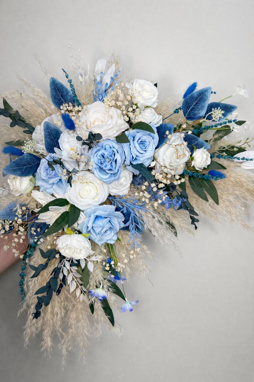 Blue White Arch Arrangement Pampas Grass Wedding Dusty Blue Royal Ivory Boho Arbor Ties Arrangement Eucalyptus Backdrop Artificial Flowers