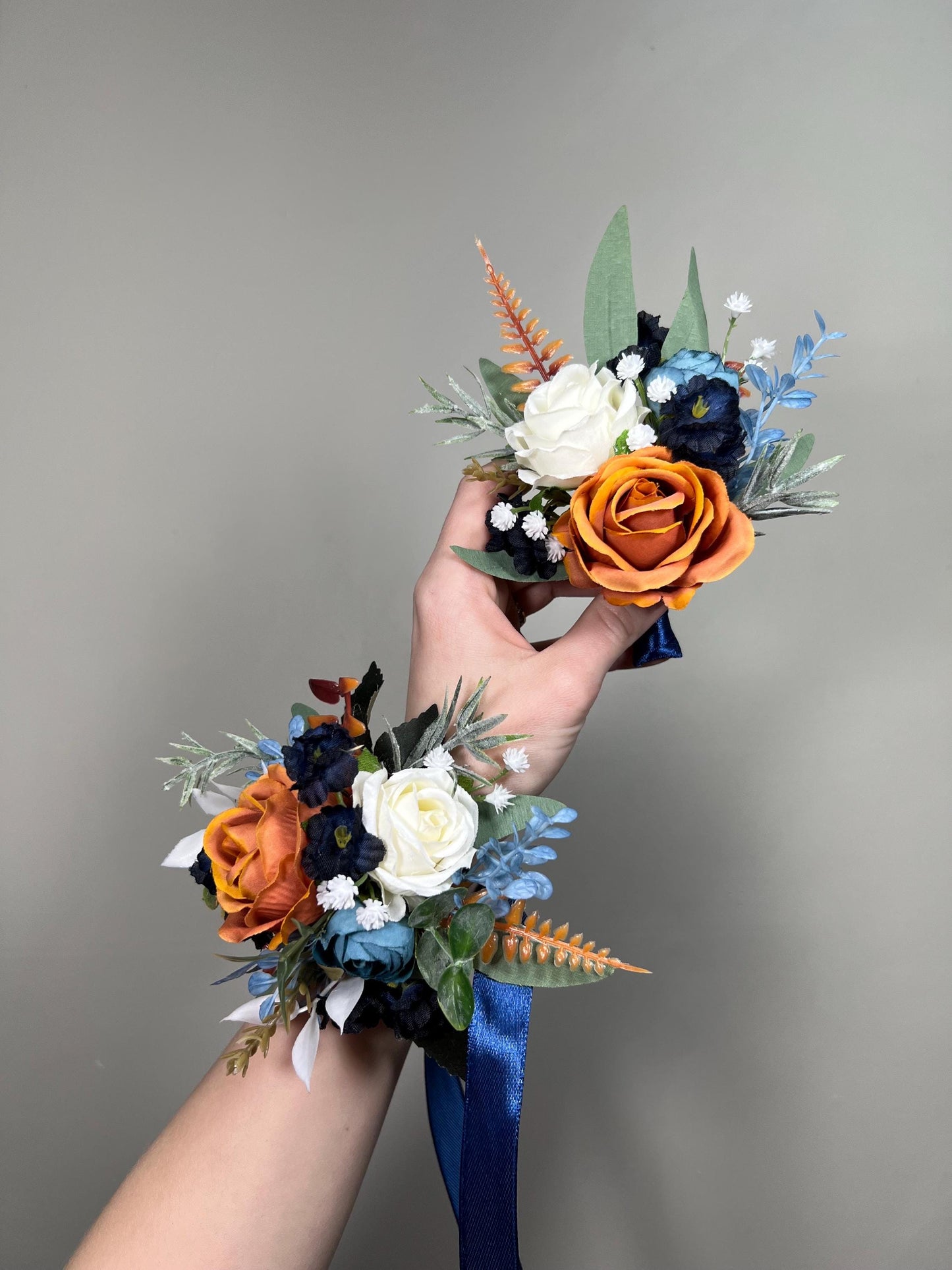 Terracotta Navy Blue White Boutonnière Wedding Groom Burnt Orange Dusty Blue Ivory Groom Men Accessories Prom Lapel Flowers Artificial