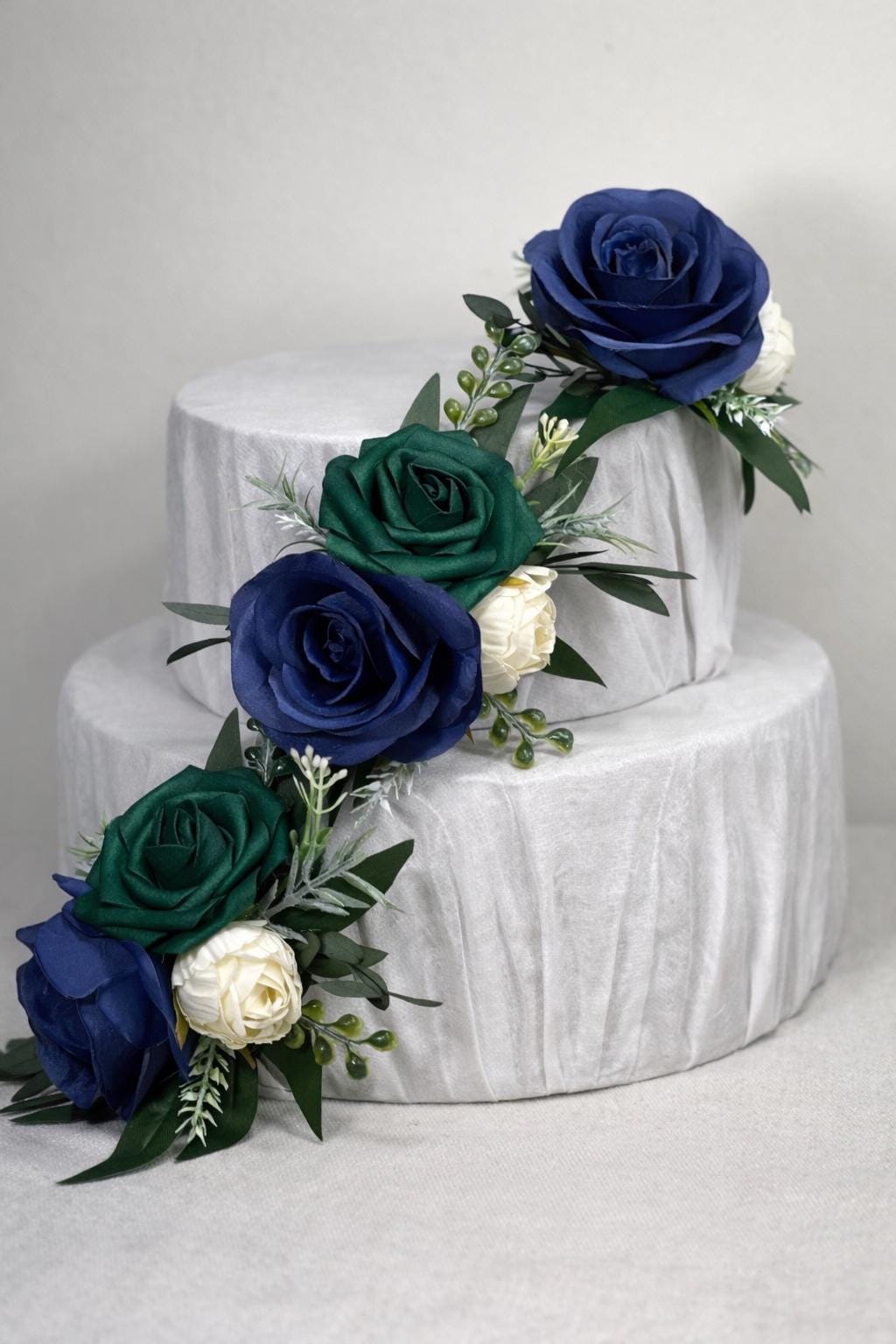 Navy Blue Green Cake Decor Wedding Emerald Green Ivory Eucalyptus Cake Flowers Artificial Cake Topper Will Flowers Dark Blue Forest Green