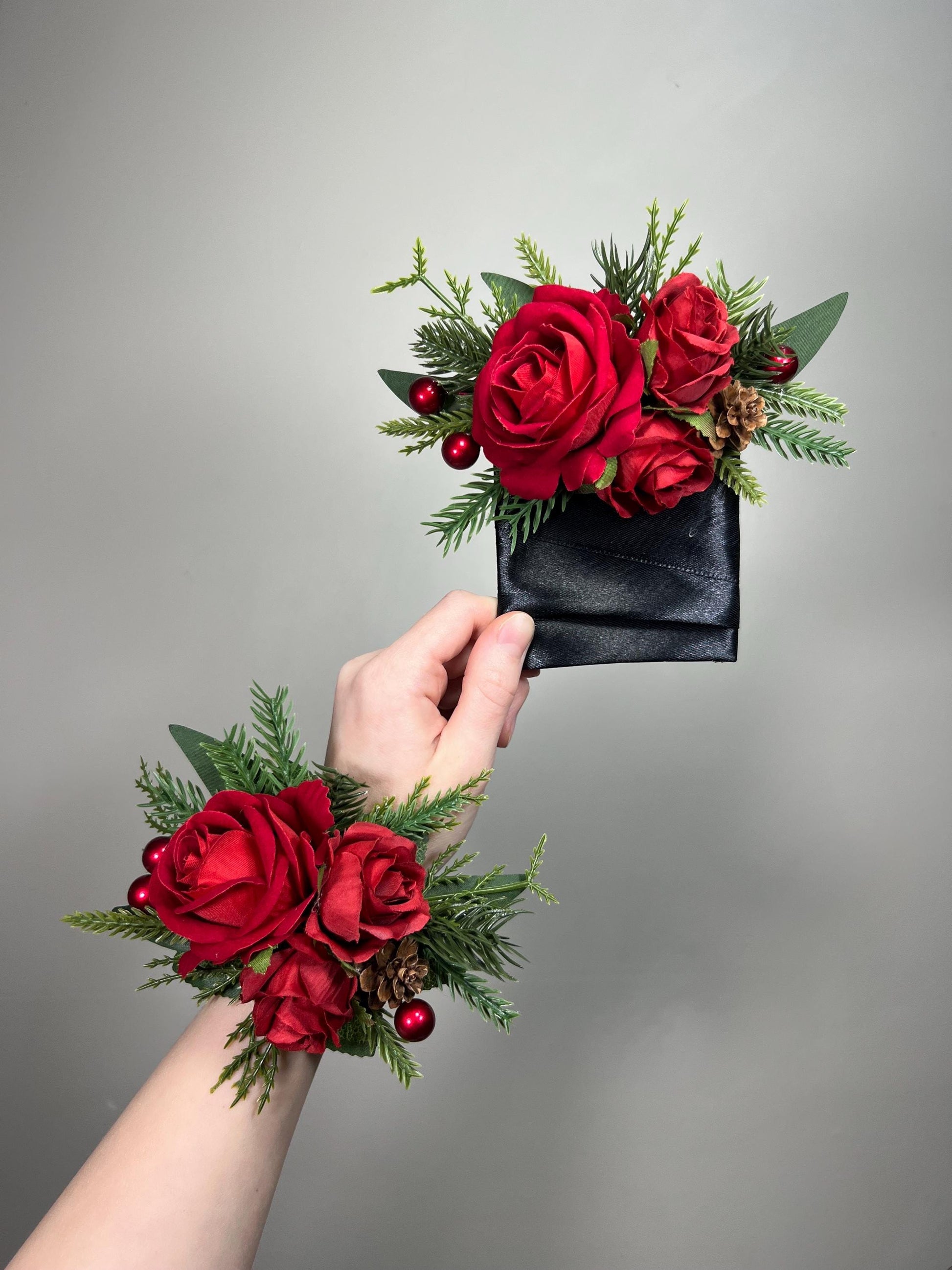 Christmas Pocket Boutonniere Red Wedding Christmas Boutonnière Square Groom Boutonniere Red Winter Pine Cone Groomsmen Artificial Flower