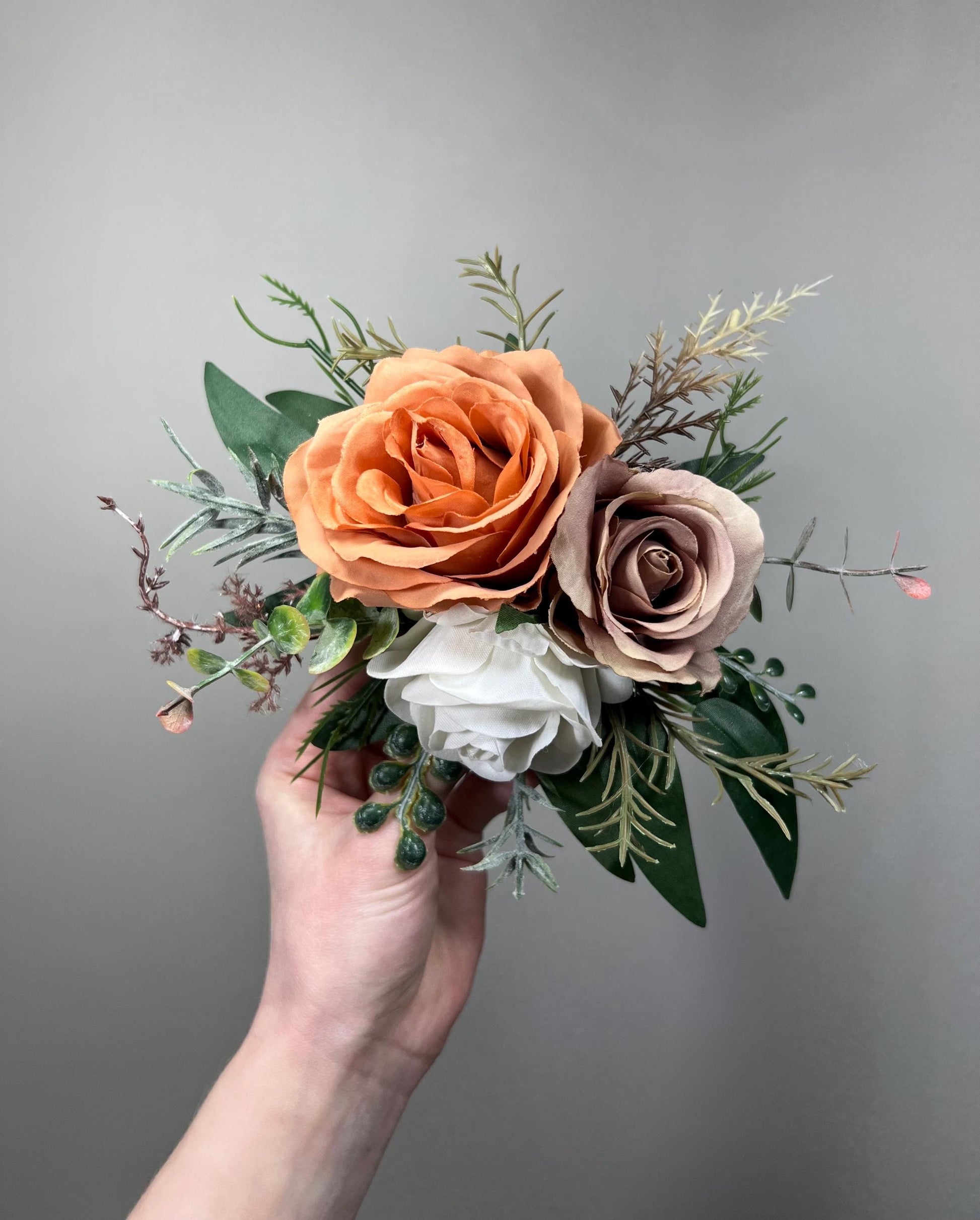 Terracotta Taupe Cake Decor Wedding Artificial Flowers Burnt Orange Soft Brown White Cake Arrangements Sand Beige Ivory Eucalyptus