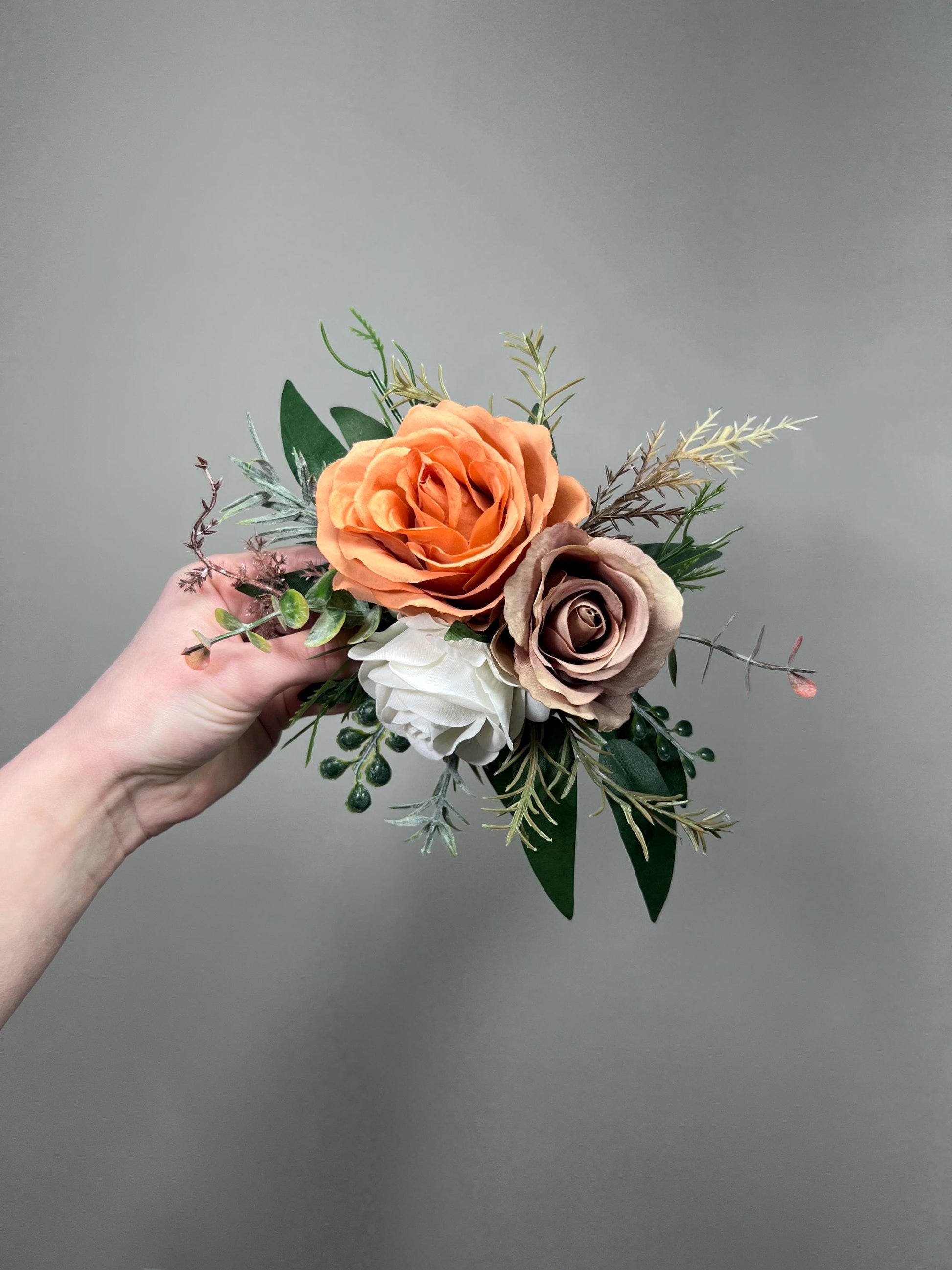 Terracotta Taupe Cake Decor Wedding Artificial Flowers Burnt Orange Soft Brown White Cake Arrangements Sand Beige Ivory Eucalyptus