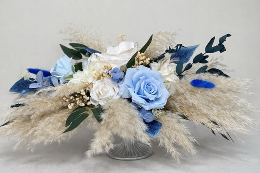 Blue White Centerpiece Wedding Boho Sky Blue Ivory Table Decor Centerpiece Pampas Grass Baby Breath Eucalyptus Sweetheart Artificial Flowers