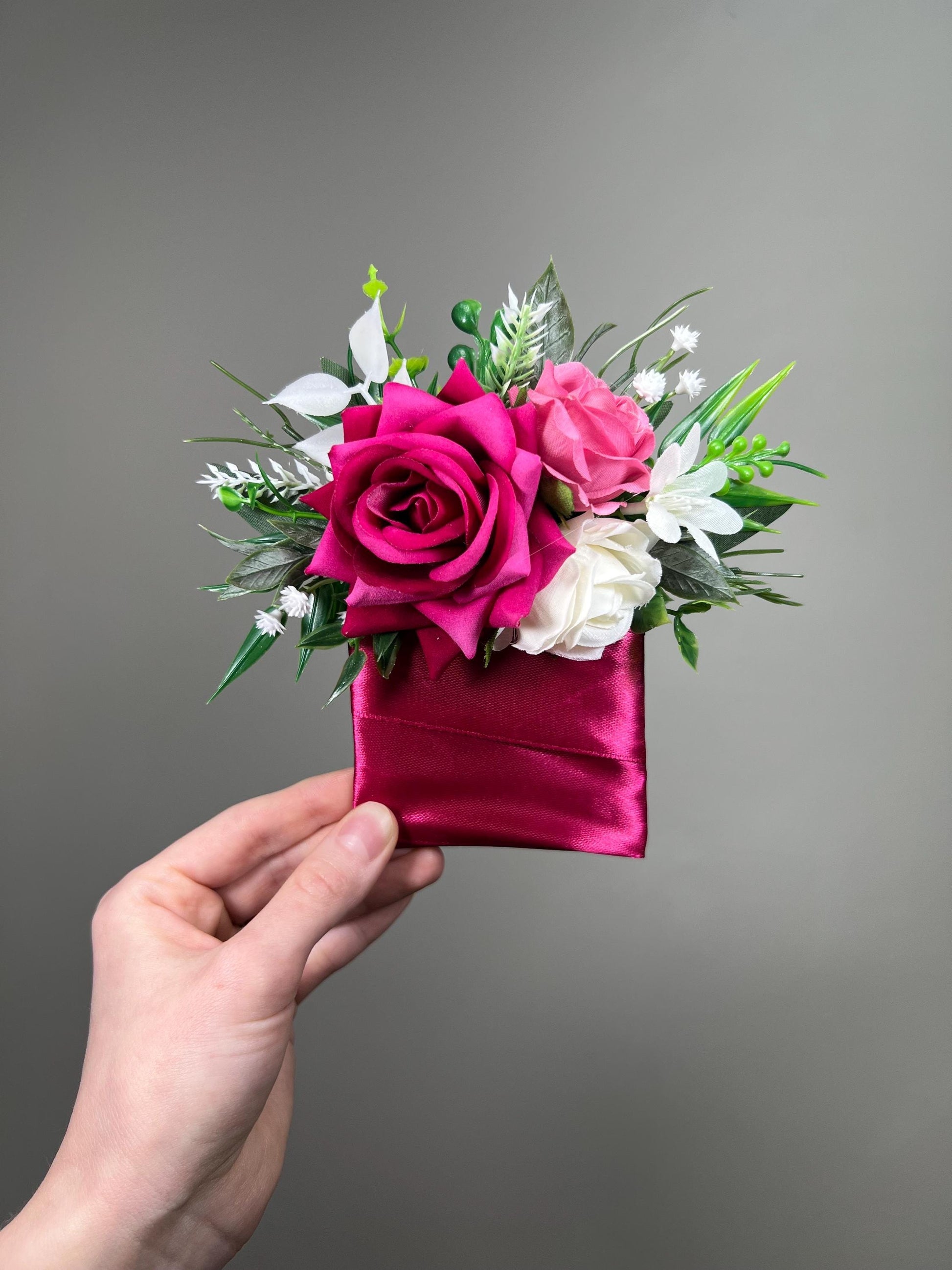 Hot Pink Corsage Wedding Fuchsia White Deep Pink Dark Wrist Corsage Bridesmaids Prom Magenta Rustic Corsage Baby Breath Artficial Flowers