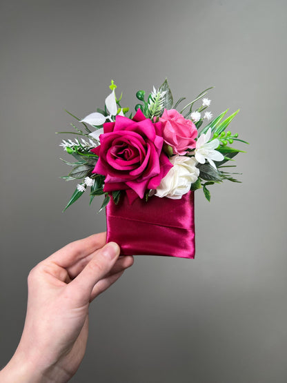 Hot Pink Boutonnière Wedding Fuchsia Groom Boutonniere Groomsmen Magenta Deep Pink Rose Prom Men Accessories Lapel Artificial