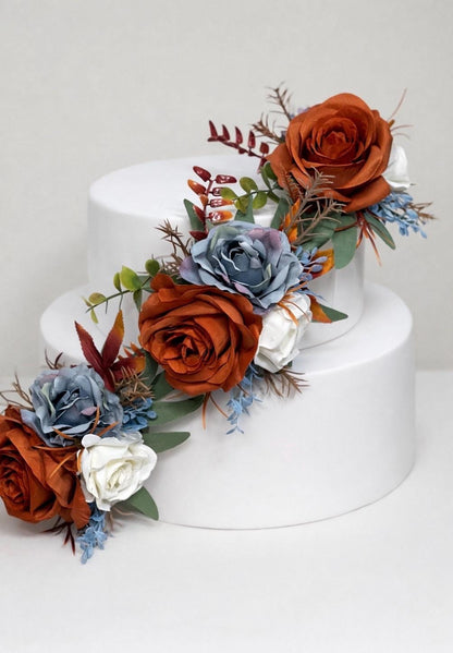 Terracotta Dusty Blue Cake Flower Decoration Wedding Rust Blue Cake Topper Burnt Orange Dusty Blue Cake Decoration Flower Artificial Topper