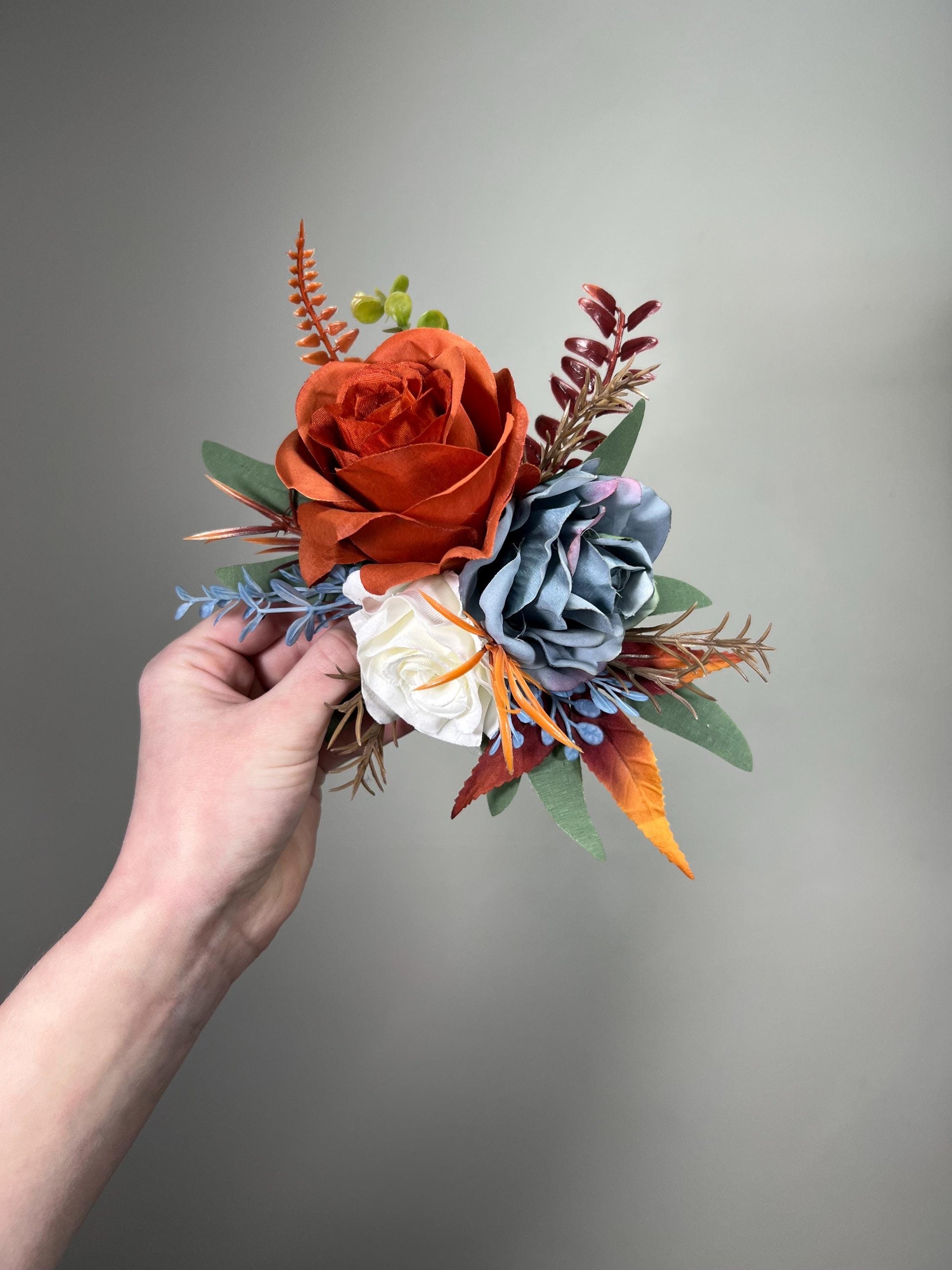 Terracotta Dusty Blue Cake Flower Decoration Wedding Rust Blue Cake Topper Burnt Orange Dusty Blue Cake Decoration Flower Artificial Topper