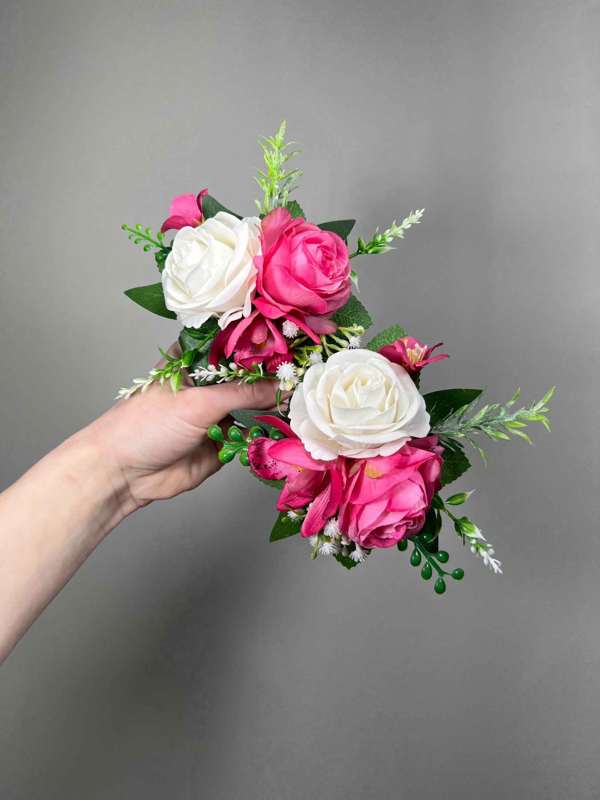 Hot Pink White Cake Decor Wedding Fuchsia Cake Topper Artificial Flowers Orchid Tropical Beach Cake Arrangements Eucalyptus