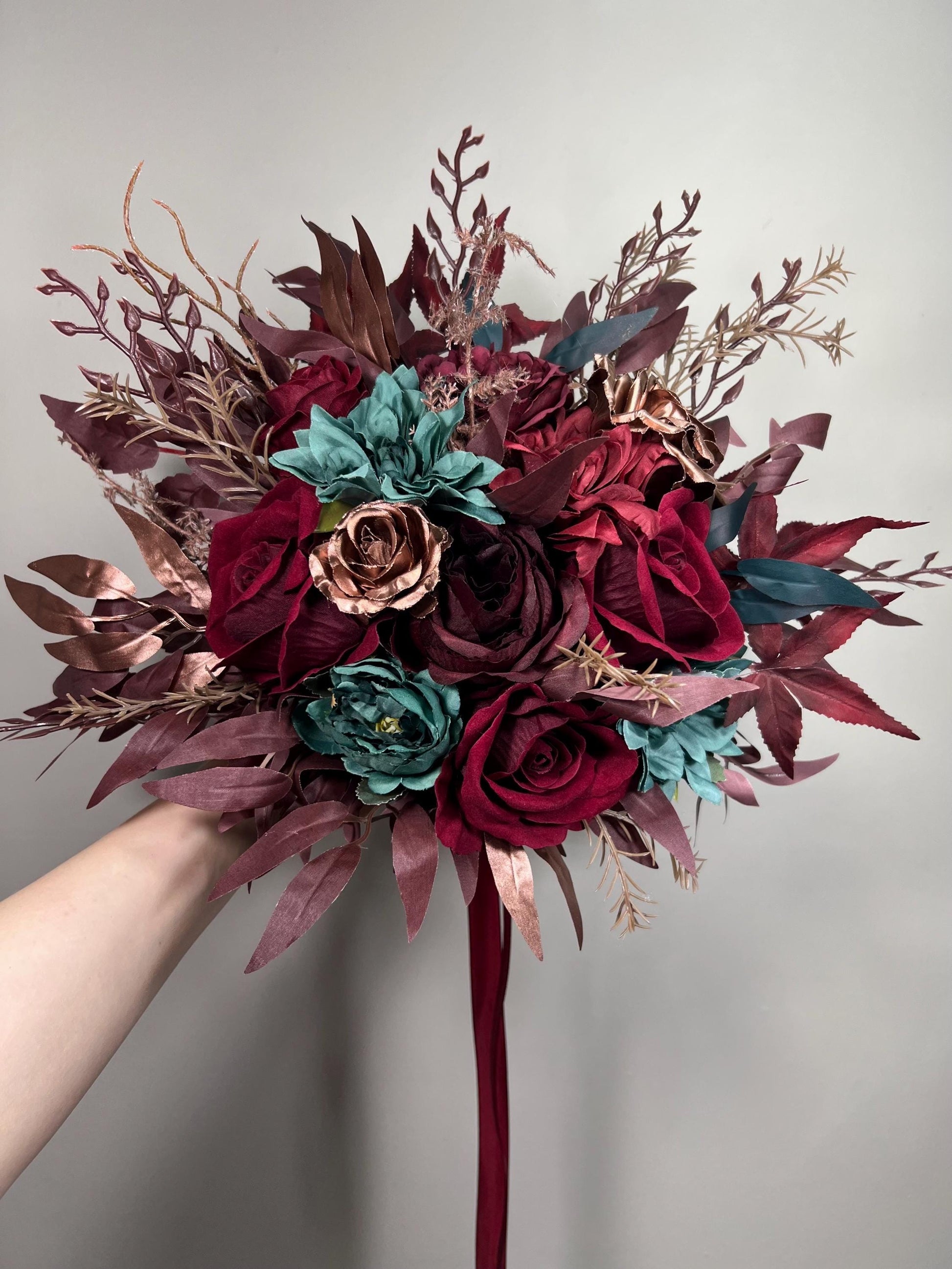 Burgundy Teal Bouquet Wedding Bridal Wine Red Rustic Rose Gold Teal Blue Bouquet Maroon Bridesmaids Copper Artificial Flowers Reddit