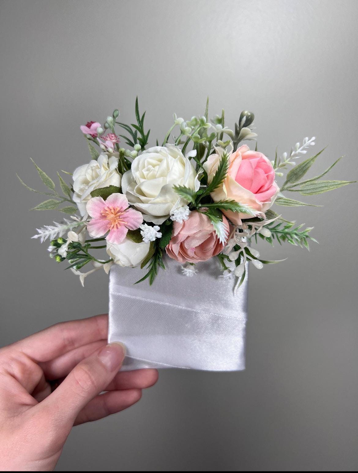 White Pink Corsage Wedding Blush Wrist Corsage Wild Flowers Bridesmaids Dusty Rose Ivory Rustic Peach Pink Corsage Prom Artificial Flowers