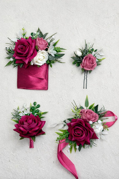 Hot Pink Corsage Wedding Fuchsia White Deep Pink Dark Wrist Corsage Bridesmaids Prom Magenta Rustic Corsage Baby Breath Artficial Flowers