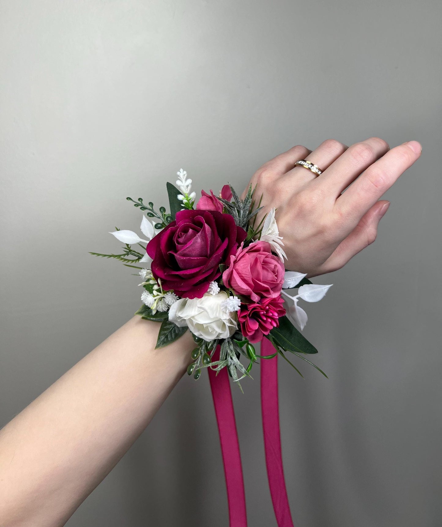 Fuchsia Corsage Wedding White Hot Pink Wrist Corsage Bridesmaids Magenta Raspberry Rose Prom Corsage Greenery Artificial Flowers Reddit