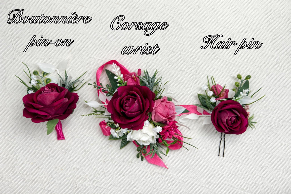 Fuchsia Corsage Wedding White Hot Pink Wrist Corsage Bridesmaids Magenta Raspberry Rose Prom Corsage Greenery Artificial Flowers Reddit