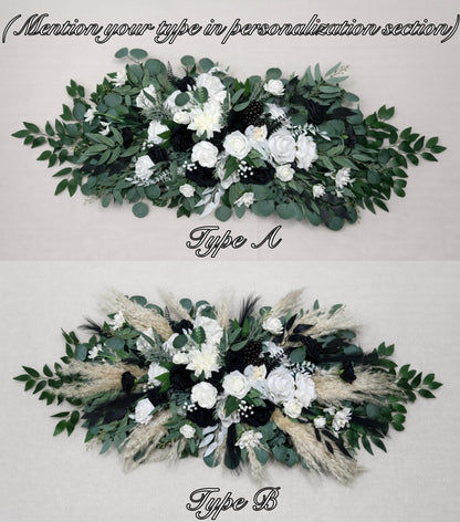 White Black Arch Arrangement Wedding Arbor Decor Ties Ivory Ceremony Eucalyptus Greenery Backdrop Artificial Flowers Swag Centerpiece Table