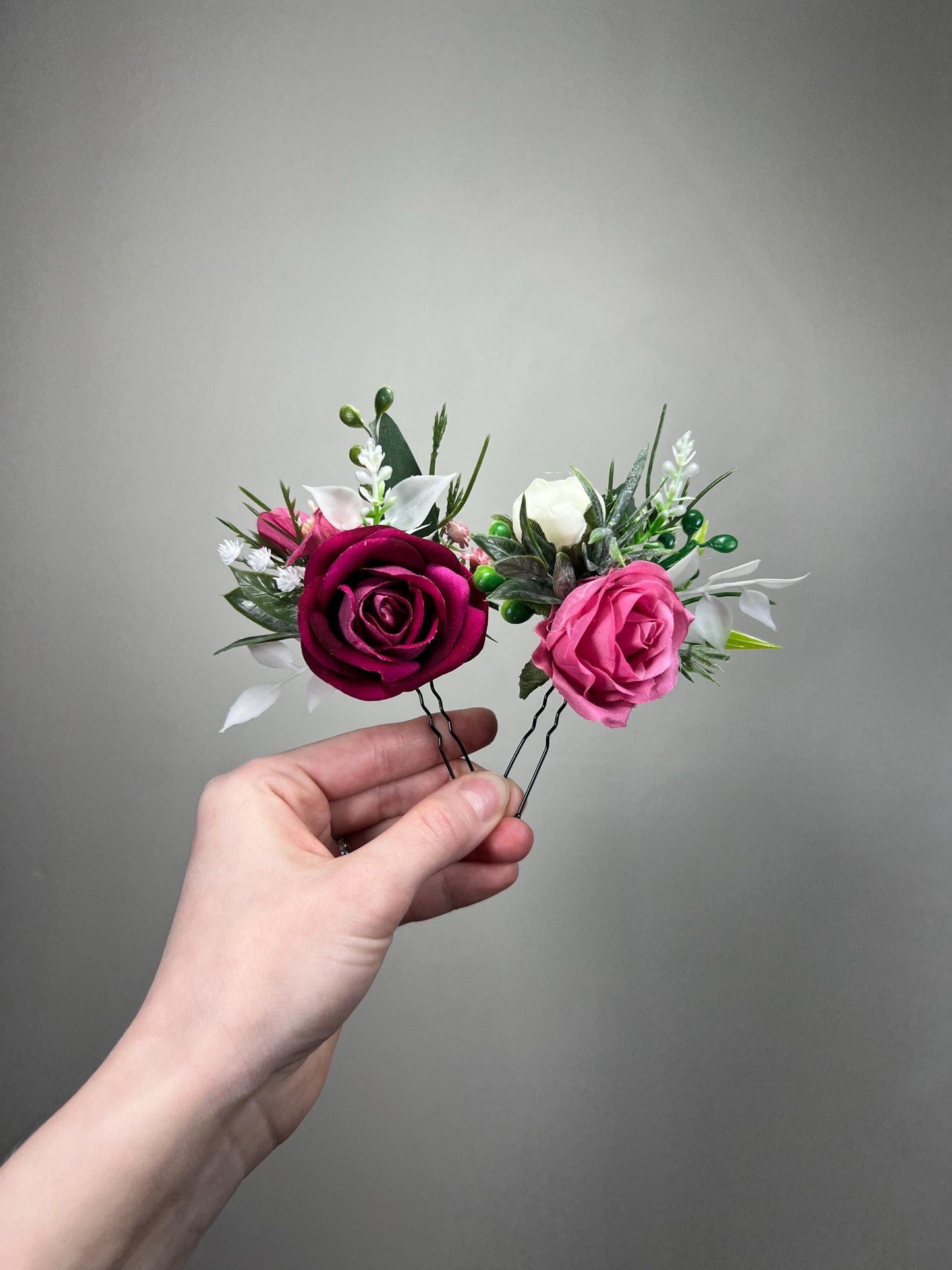 Hot Pink White Bouquet Wedding Bridal Fuchsia Ivory Bridesmaids Bouquet Magenta Ranunculus Pink Baby Breath Eucalyptus Artificial Flowers