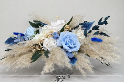White Blue Bouquet Bridal Wedding Boho Sky Blue Baby Pampas Grass Baby Breath Eucalyptus Bridesmaids Bouquet Ivory Blue Artificial Flowers