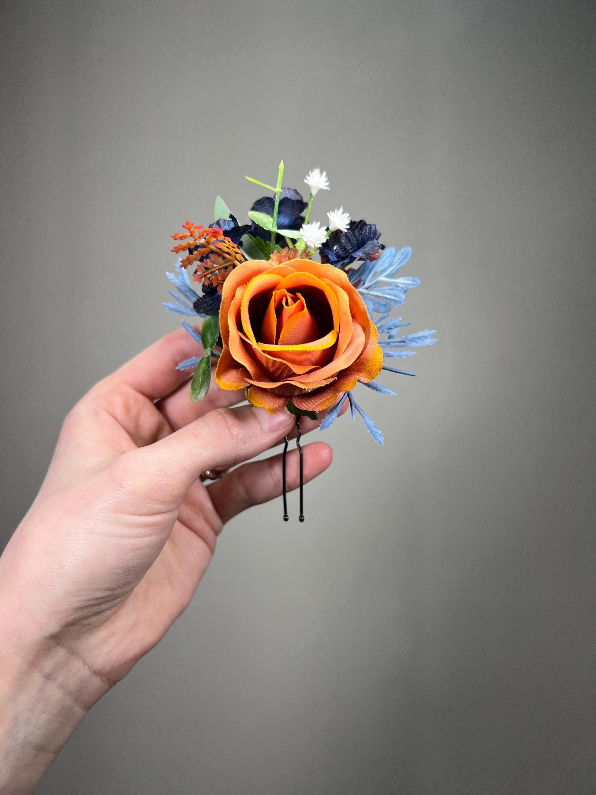 Orange Dusty Blue Bouquet White Wedding Bridal Burnt Orange Terracotta Navy Blue Ivory Bridesmaids Bouquet Sage Green Artificial Flowers