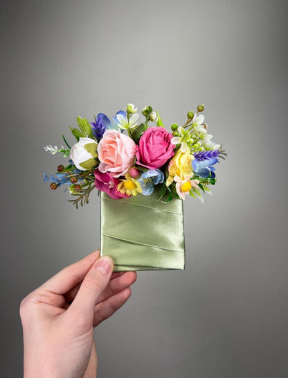 Colorful Pocket Boutonnière Wedding Wild Flowers Groom Multicolor Square Boutonnière Pink Blue Orange Groomsmen Purple Artificial Flowers
