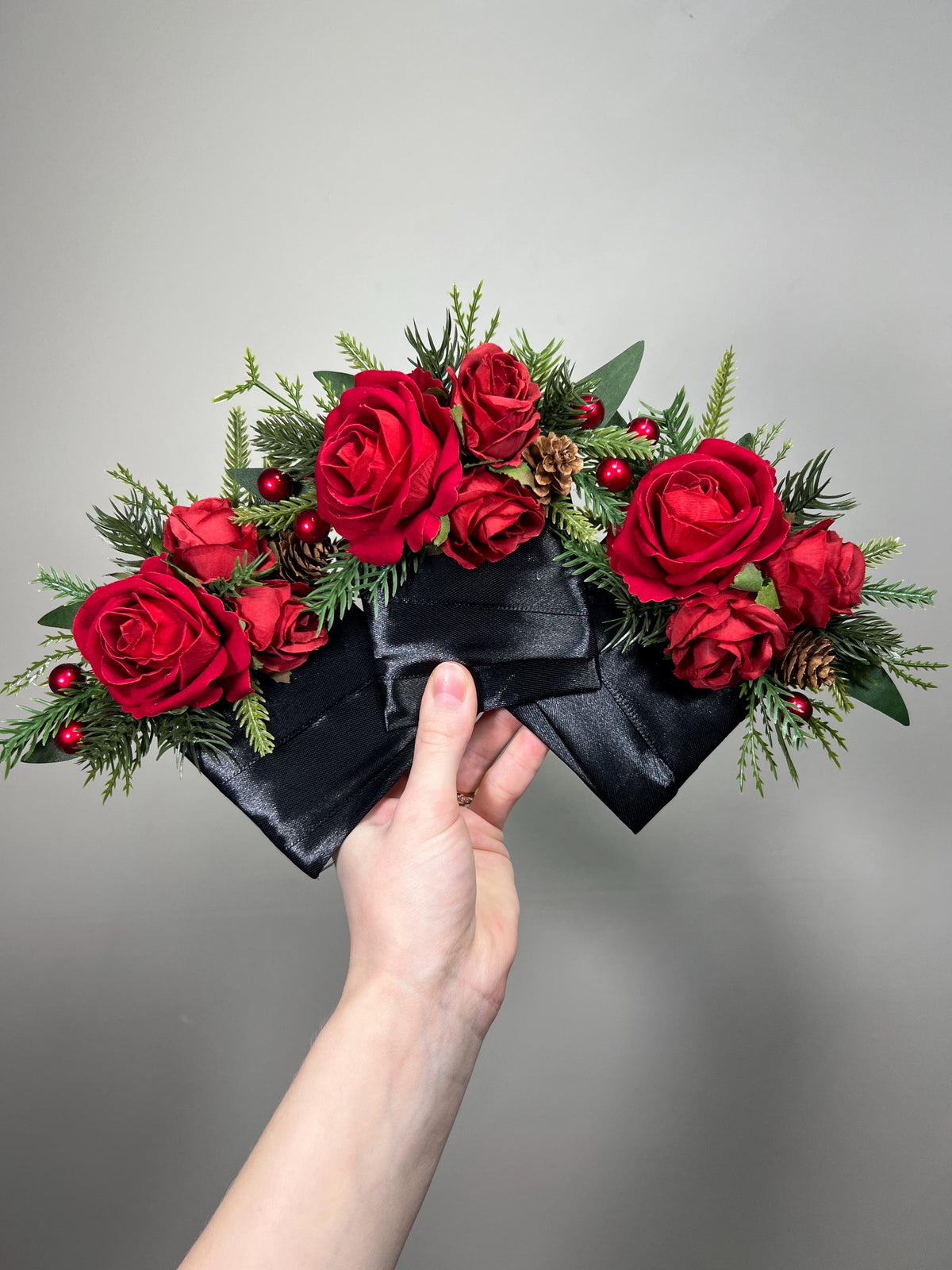 Christmas Corsage Red Wedding Winter Wrist Corsage Bridesmaids Red Winter Pine Cone Artificial Flower Evergreen Corsage Dark Red Pine Cones