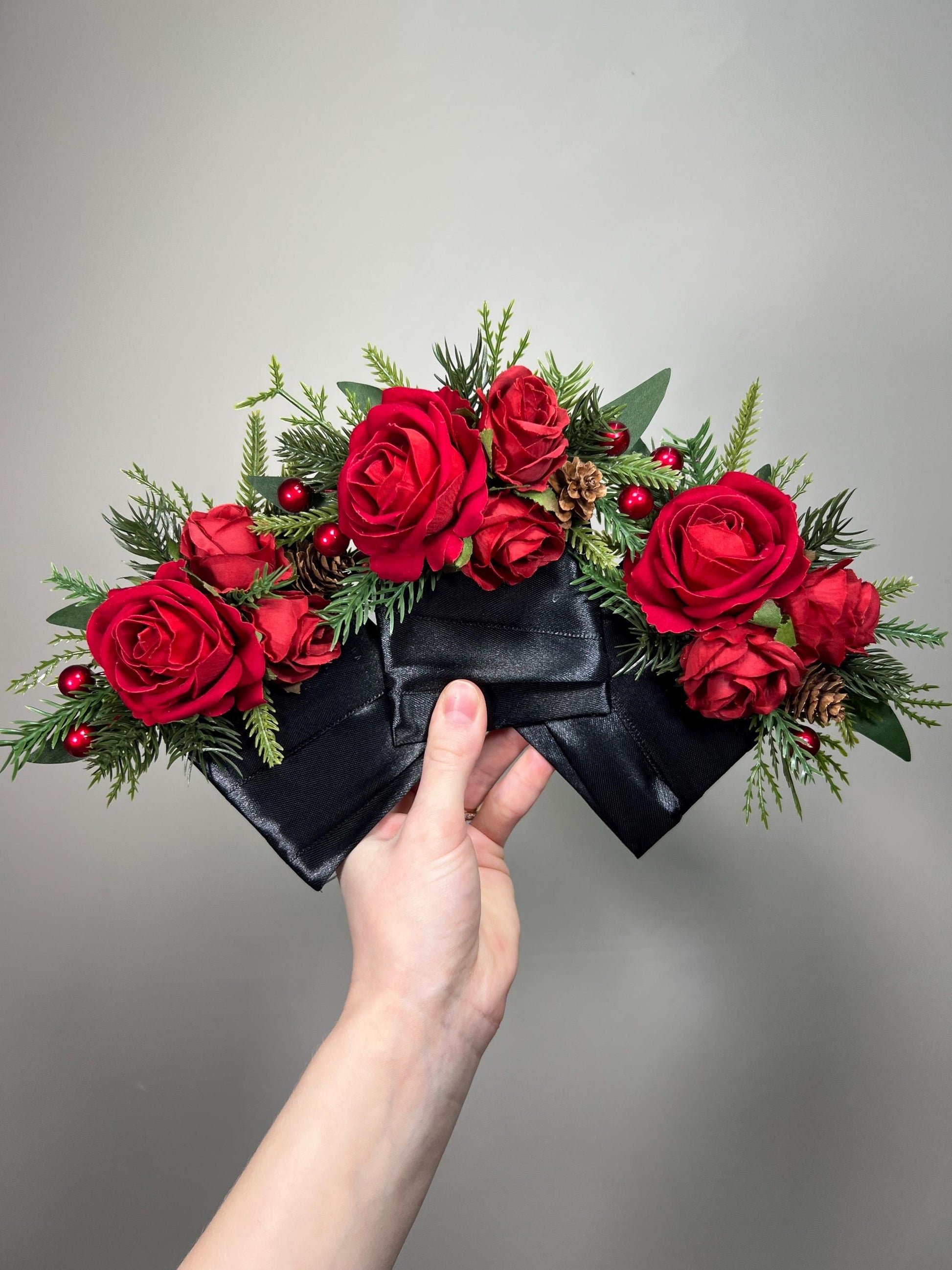 Christmas Corsage Red Wedding Winter Wrist Corsage Bridesmaids Red Winter Pine Cone Artificial Flower Evergreen Corsage Dark Red Pine Cones