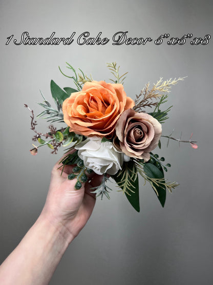 Terracotta Taupe Cake Decor Wedding Artificial Flowers Burnt Orange Soft Brown White Cake Arrangements Sand Beige Ivory Eucalyptus