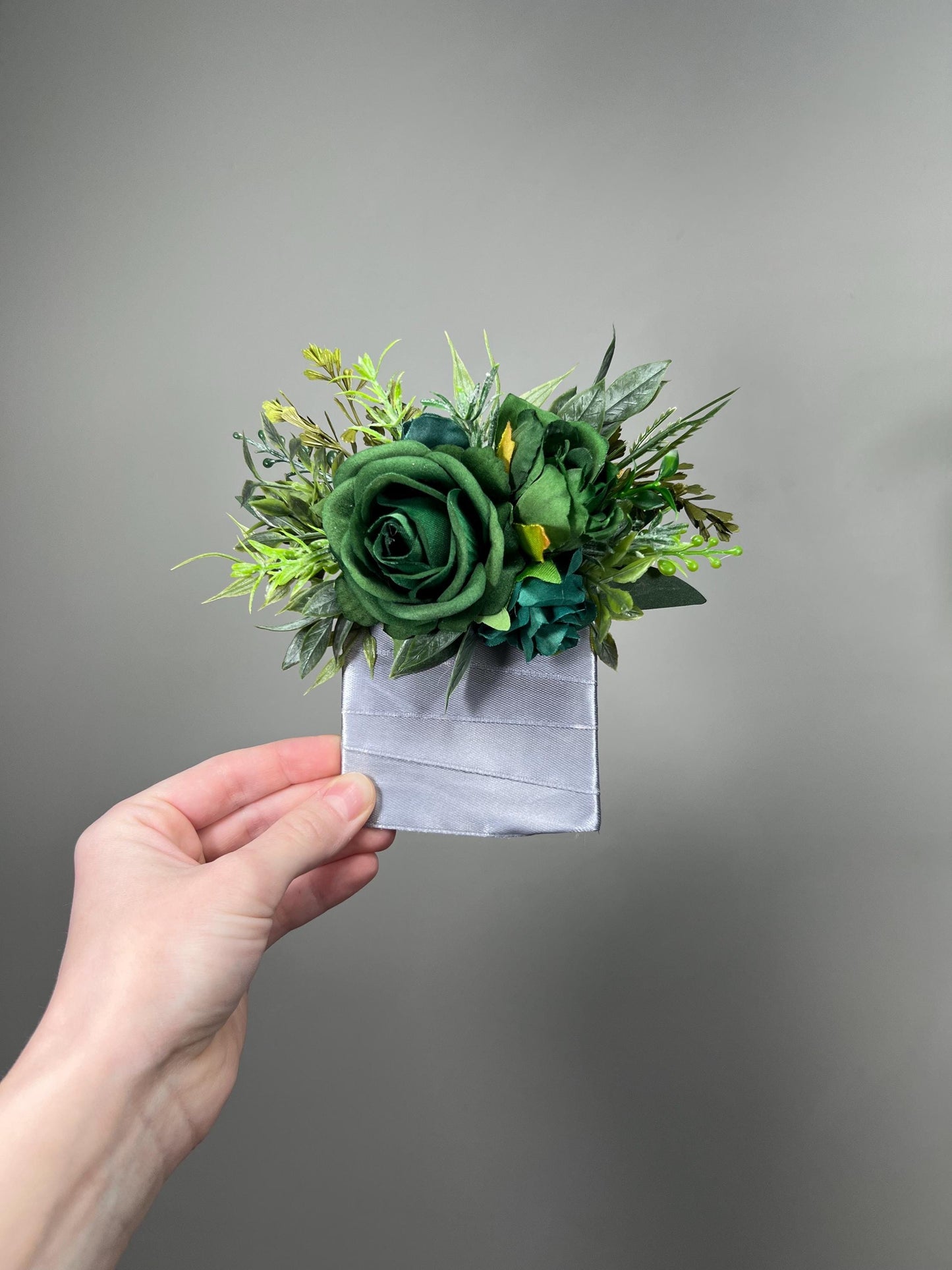 Emerald Green Pocket Boutonnière Wedding Groom Forest Green Square Boutonnière Groomsmen Deep Green Dark Rustic Eucalyptus Artificial Flower