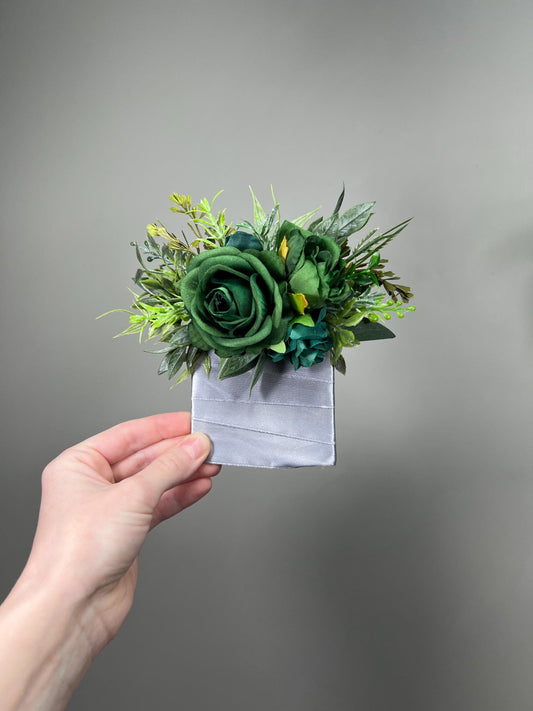 Emerald Green Pocket Boutonnière Wedding Groom Forest Green Square Boutonnière Groomsmen Deep Green Dark Rustic Eucalyptus Artificial Flower
