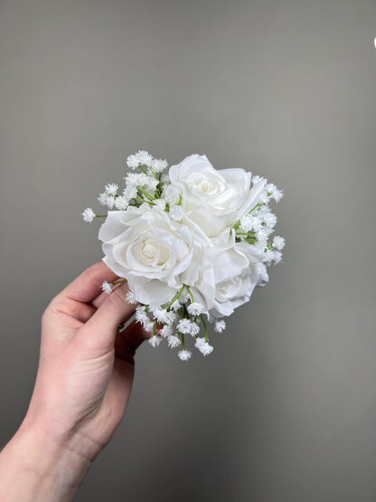 White Cake Decoration Wedding Baby Breath Cake Arrangement Artificial Flowers White Roses Floral Cake Decor Silk