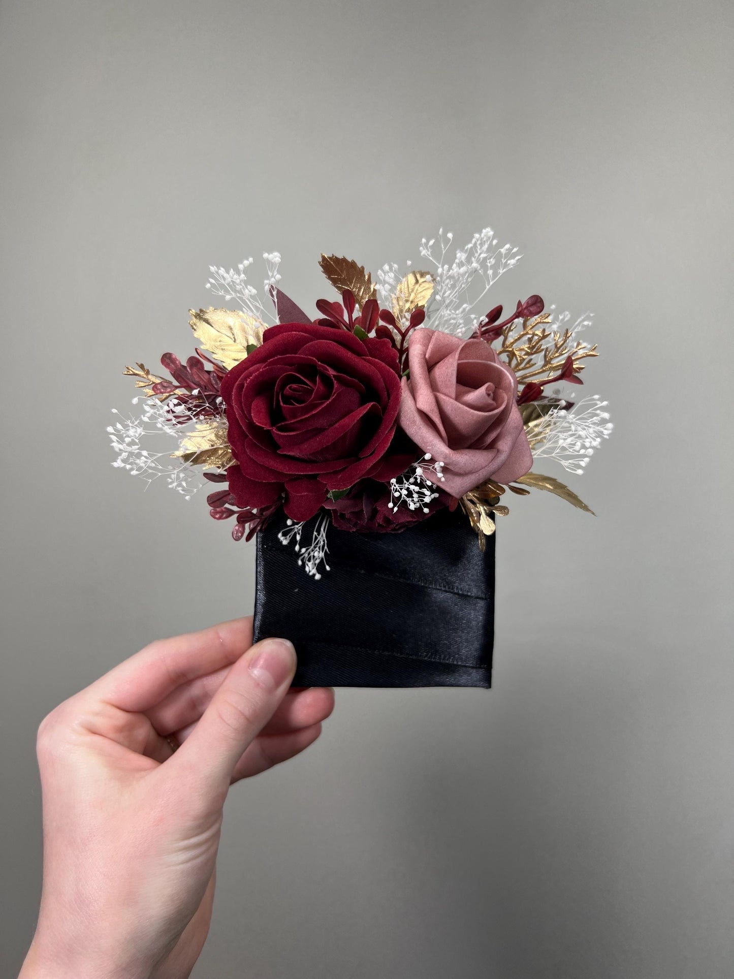 Burgundy Dusty Rose Pocket Boutonniere Wedding Blush Maroon Groom Square Boutonniere Gold Rustic Wine Red Artificial Flowers