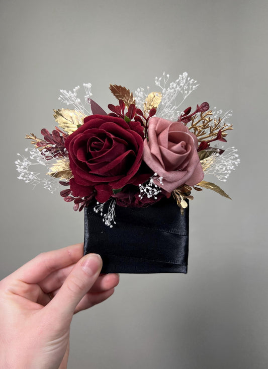 Burgundy Dusty Rose Pocket Boutonniere Wedding Blush Maroon Groom Square Boutonniere Gold Rustic Wine Red Artificial Flowers