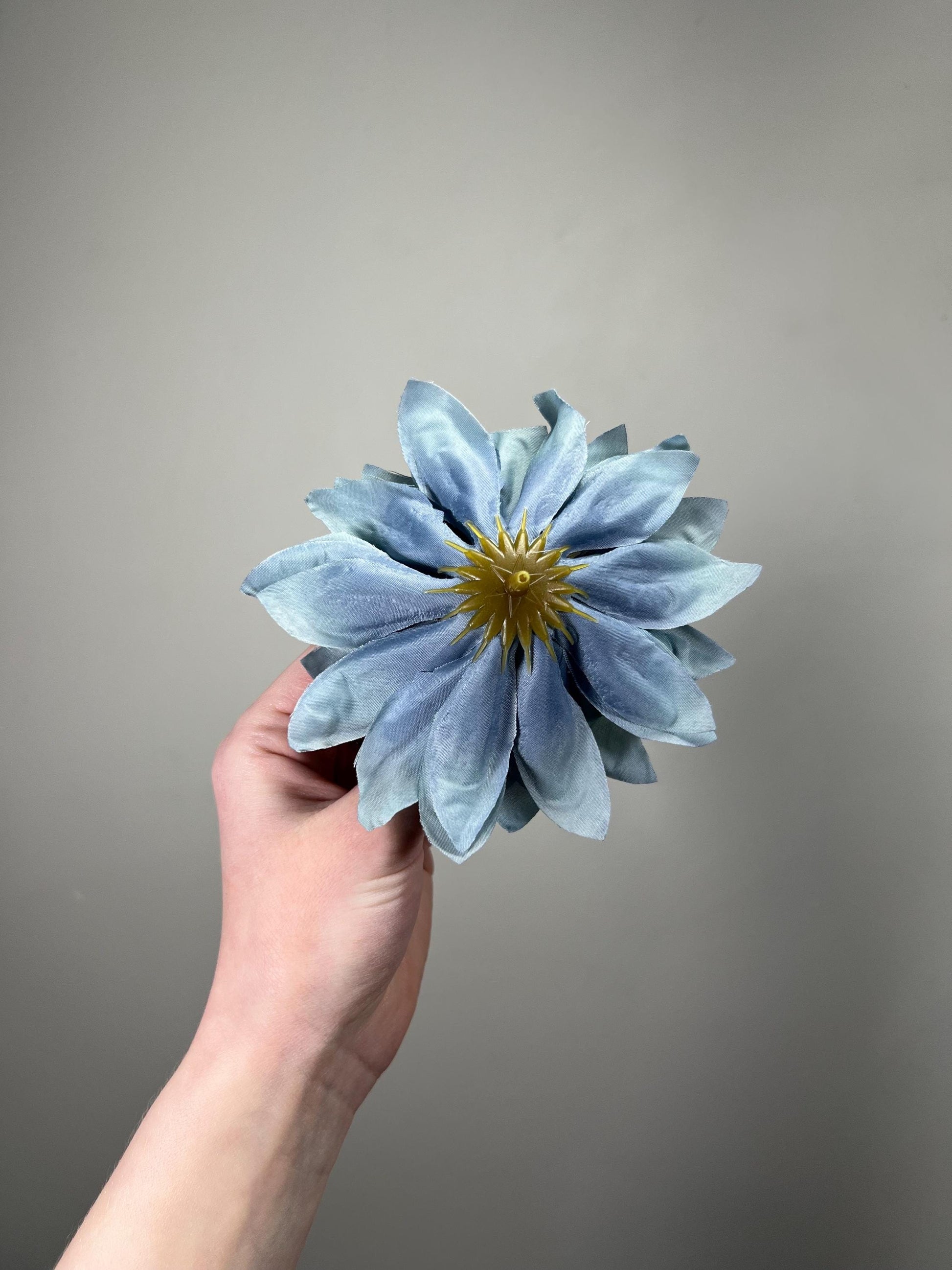 Dusty Blue Flower 4” Artificial Wedding Blue Head Dahlia Flower Dusty Blue Home Decor Wedding DIY Craft Supply Steel Blue Gray Flower Silk