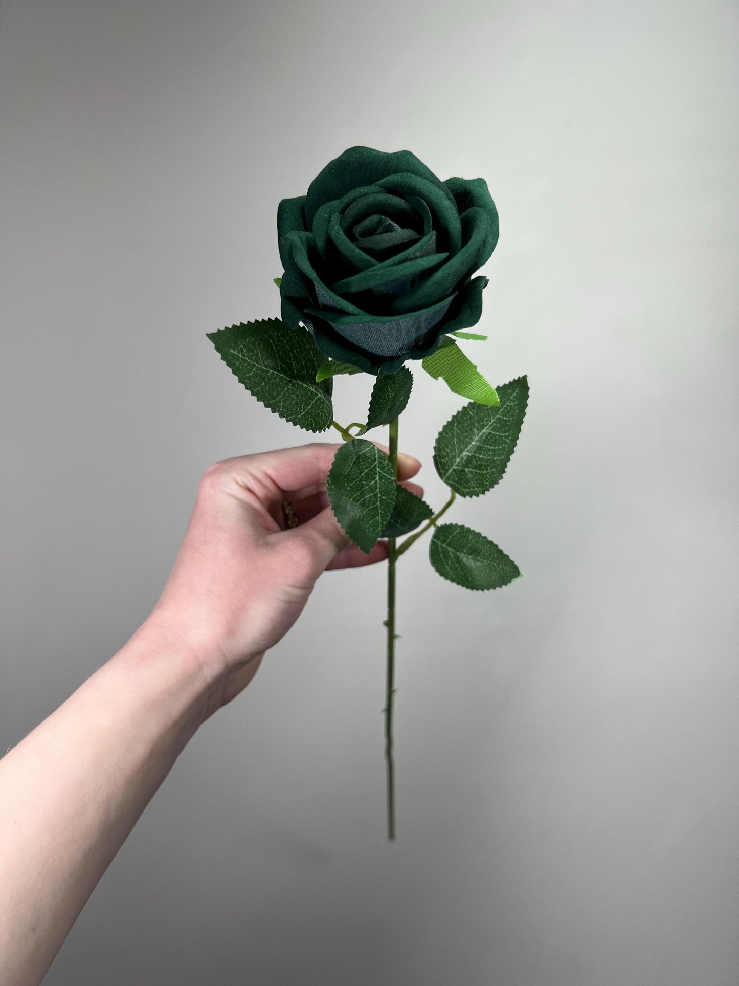 Emerald Green Rose with Stem Artificial Dark Green Hunter Wedding Roses DIY Supplies Craft Home Decor Velvet Forest Green Silk