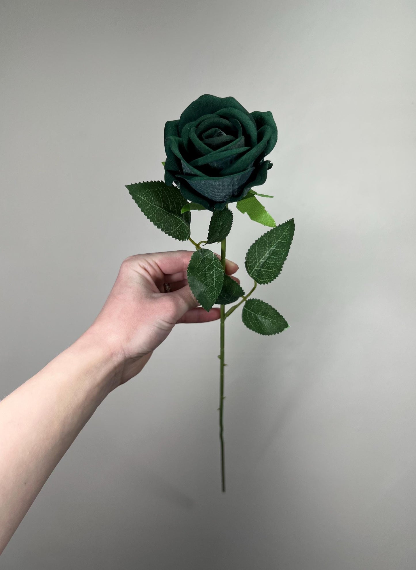 Emerald Green Rose with Stem Artificial Dark Green Hunter Wedding Roses DIY Supplies Craft Home Decor Velvet Forest Green Silk