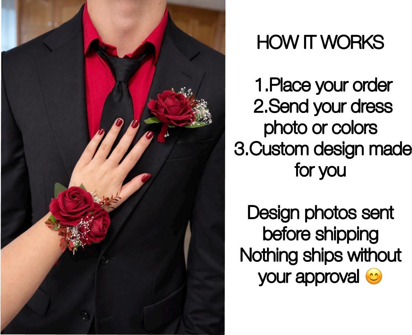 Custom Prom Set Corsage and Boutonniere Made to Match Your Dress