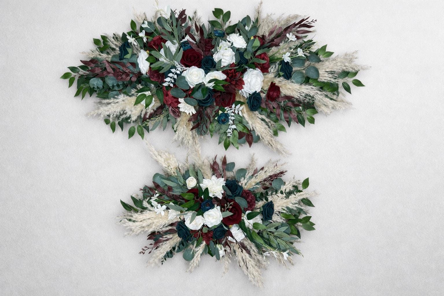 Burgundy & Teal White Wedding Arch Flowers Boho Arbor Arrangements