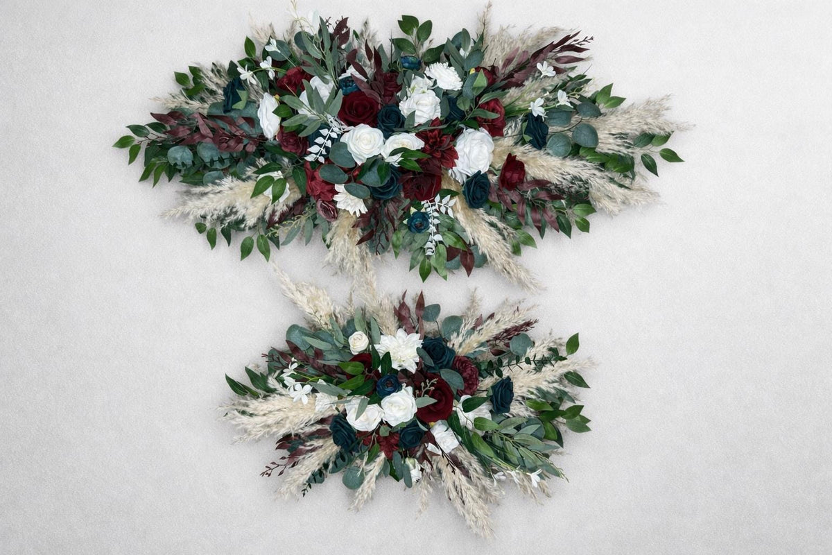Burgundy & Teal White Wedding Arch Flowers Boho Arbor Arrangements Reddit