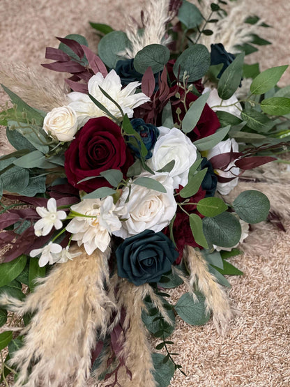 Burgundy & Teal White Wedding Arch Flowers Boho Arbor Arrangements