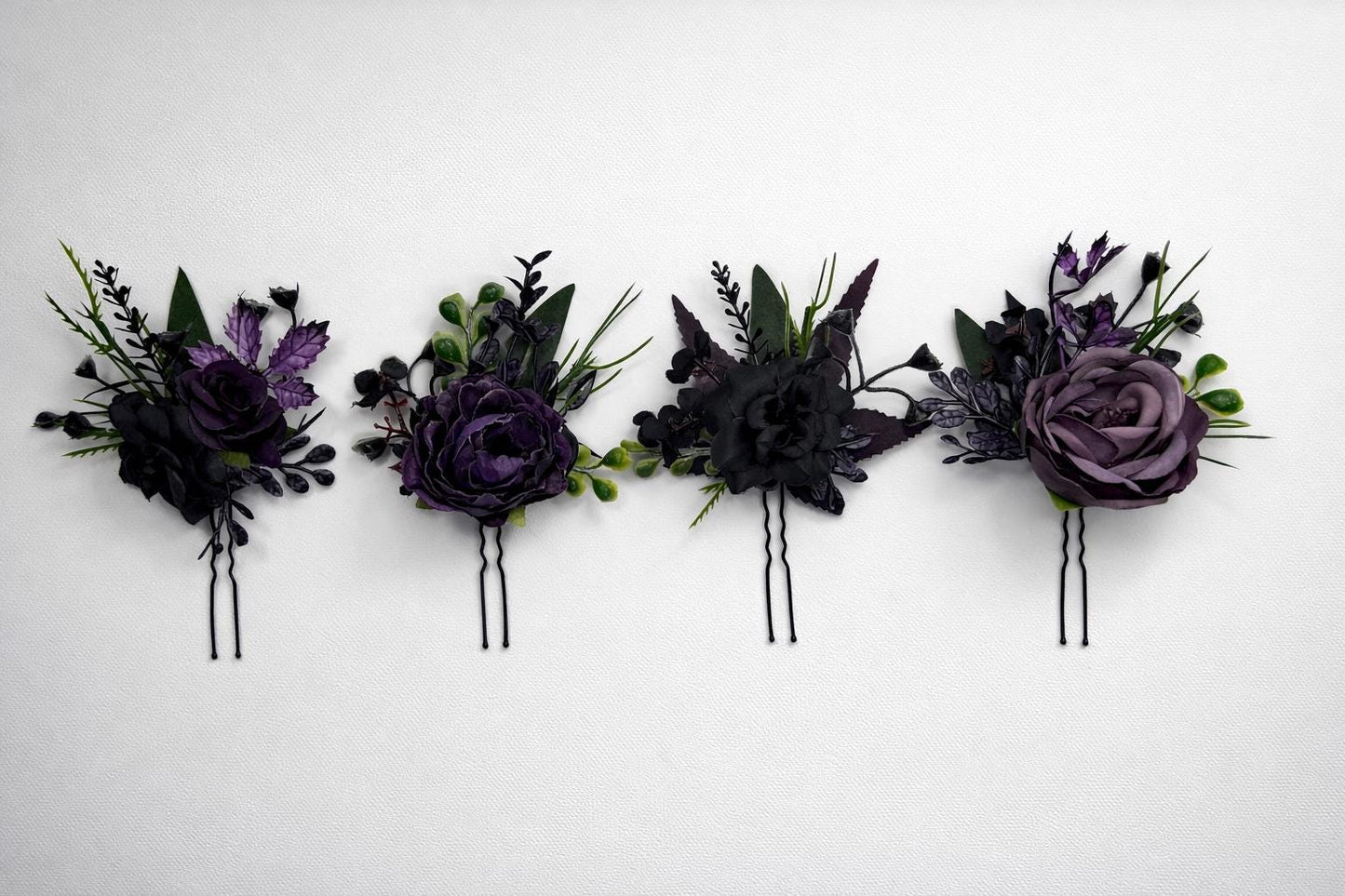 Black Purple Hair Pin Gothic Wedding Hair Accessories Plum Black Dark Green Forest Bridesmaids Hairpiece Dakr Purple Artificial Flowers