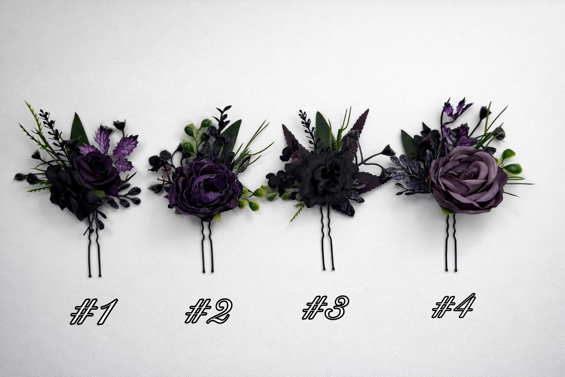 Black Purple Hair Pin Gothic Wedding Hair Accessories Plum Black Dark Green Forest Bridesmaids Hairpiece Dakr Purple Artificial Flowers
