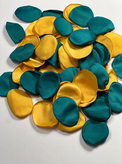 Teal & Gold Rose Satin Petals Wedding